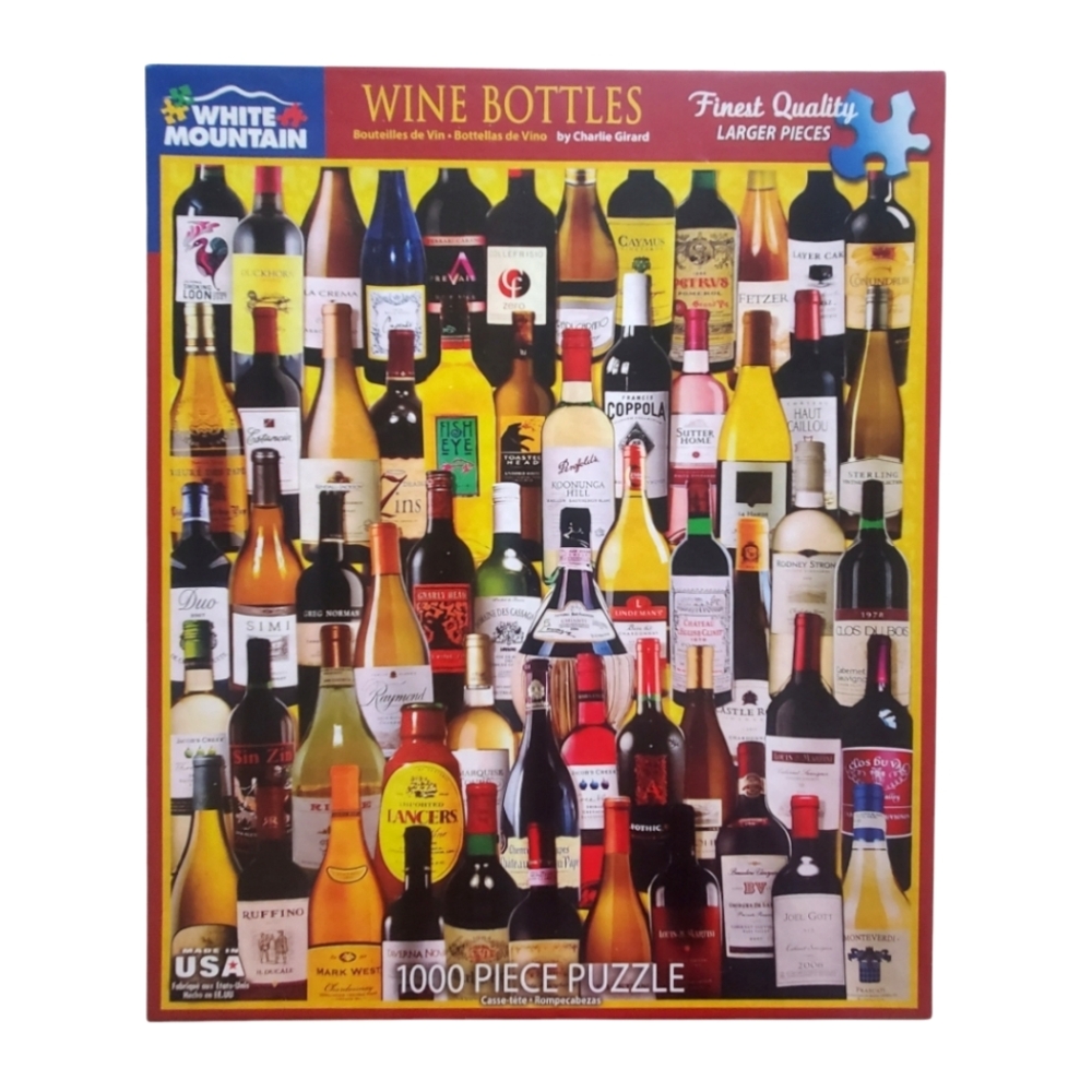 White Mountain "Wine Bottles" 1000 Pc Jigsaw Puzzle 24" x 30" Complete